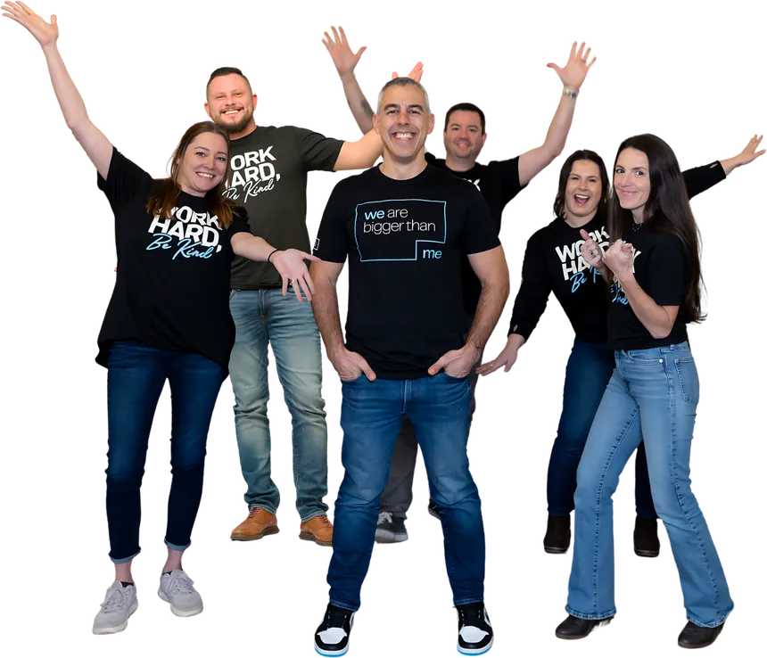 The Team ROVI leadership team, laughing, arms up